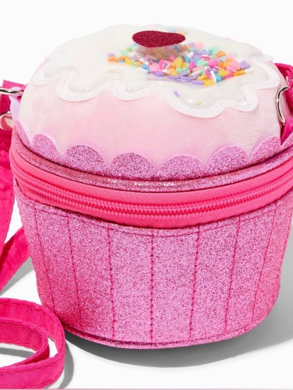 Claire's Hot Pink Glitter Cupcake Crossbody Bag